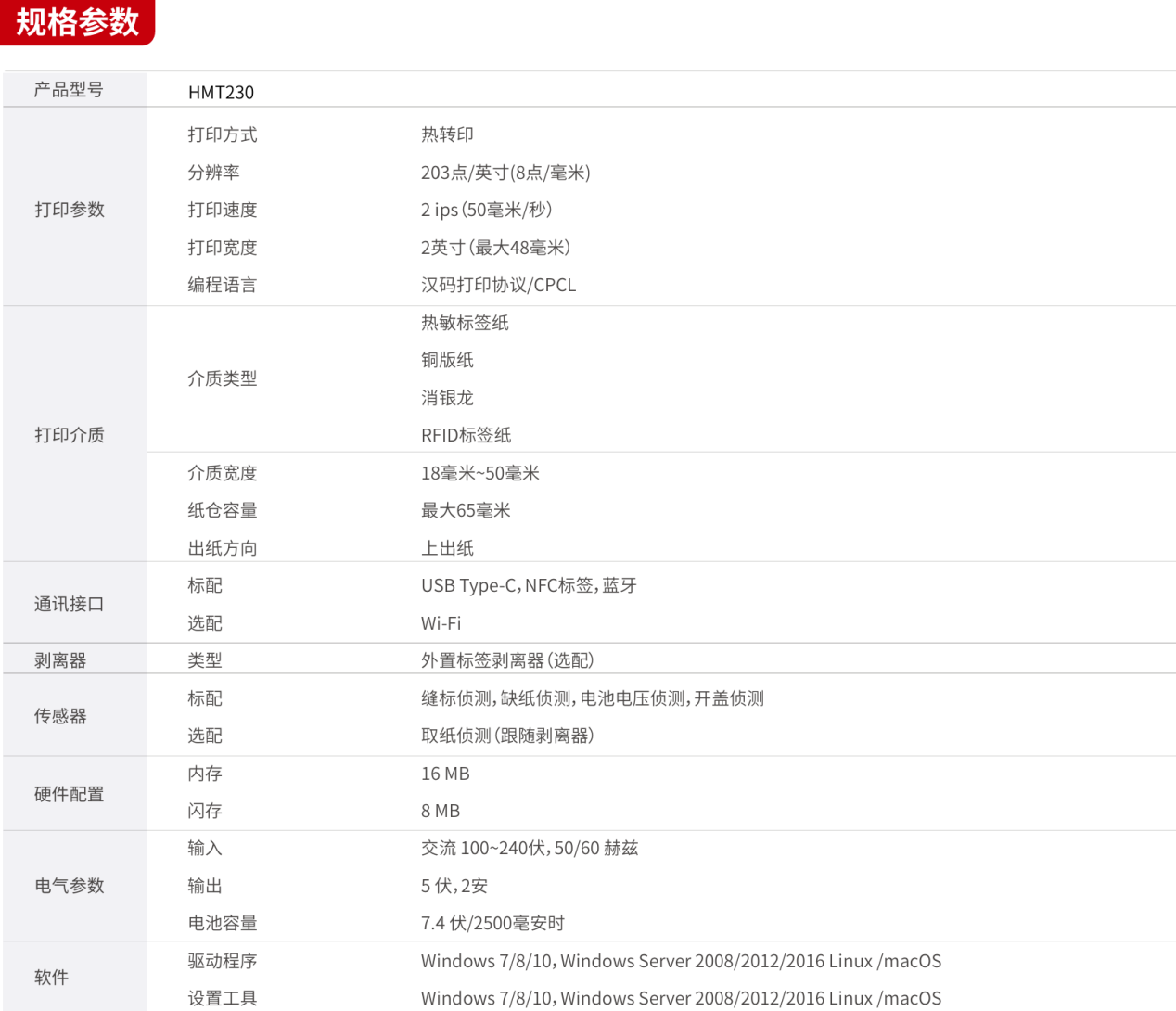 HM-T230热转印打印机参数 HM-T230热转印打印机参数